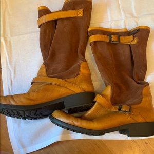 Brown leather and suede boots